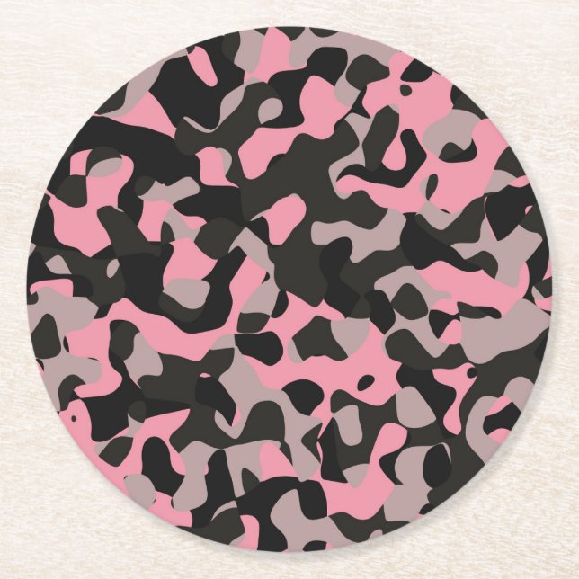 Rosa Camo Underlägg Papper Rund (Framsidan)