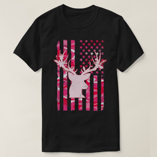 Rosa Camo Whitetail Buck Hjort Camoue USA F T Shirt (Design framsida)