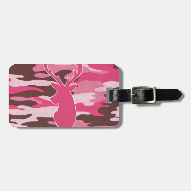 Rosa camohjorthuvud bagagebricka (Horisontell Framsida)