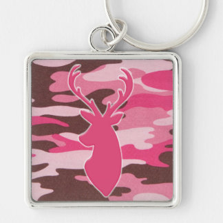 Rosa camohjorthuvud fyrkantig silverfärgad nyckelring