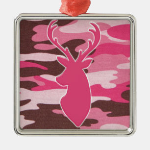 Rosa camohjorthuvud julgransprydnad metall