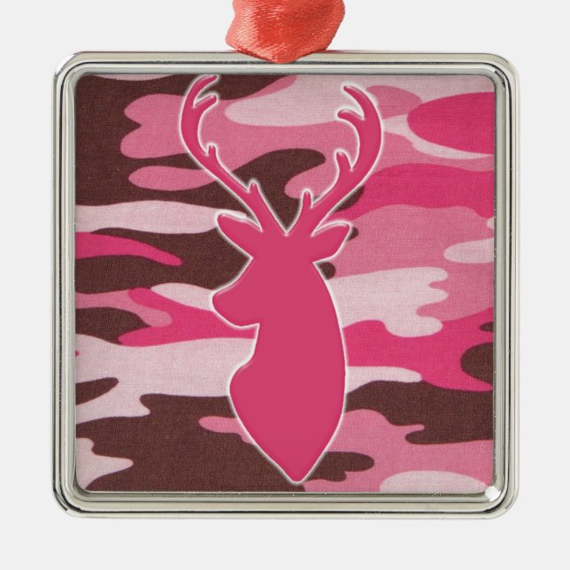 Rosa camohjorthuvud julgransprydnad metall (Framsidan)