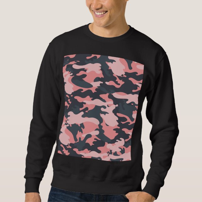 Rosa Camouflage: Klassisk Vintage Mönster Lång Ärmad Tröja (Framsida)