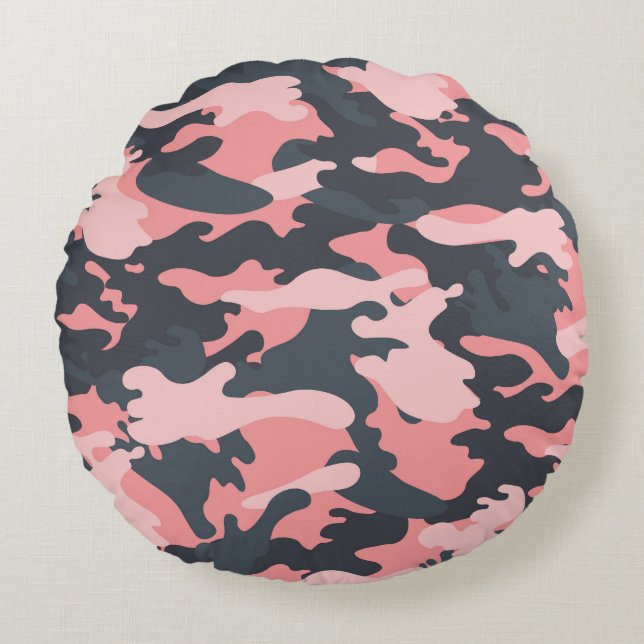 Rosa Camouflage: Klassisk Vintage Mönster Rund Kudde (Framsidan)