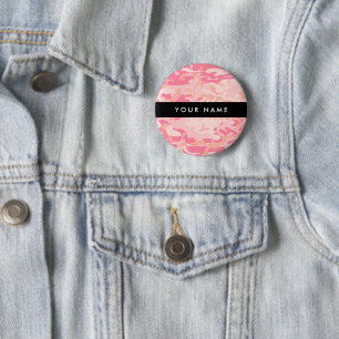 Rosa Camouflage Mönster, ditt namn, anpassa Knapp