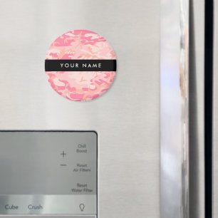 Rosa Camouflage Mönster, ditt namn, anpassa Magnet