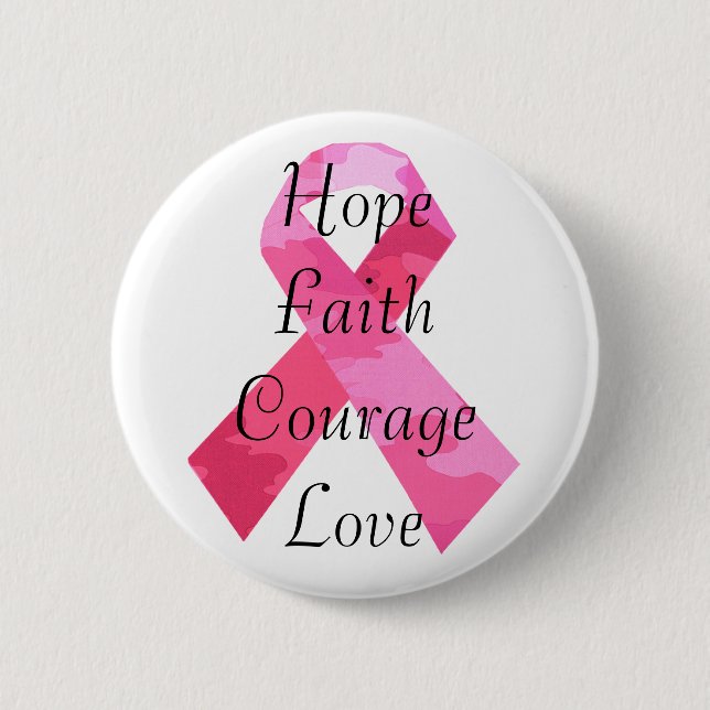 Rosa Camouflage Ribbon Faith Button Knapp (Framsida)