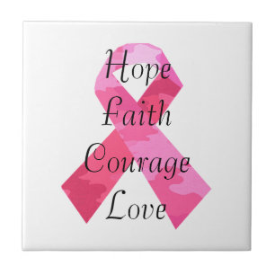 Rosa Camouflage Ribbon Faith Tile Kakelplatta