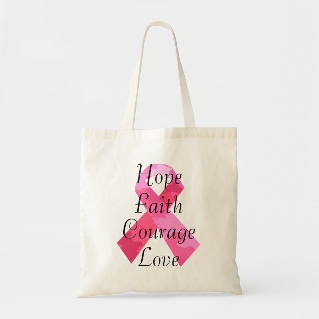 Rosa Camouflage Ribbon Faith Tote Bag Tygkasse (Framsidan)