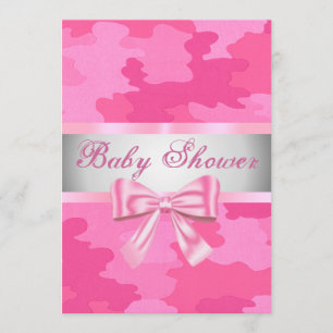 Rosa Camouflage Rosa Bow Baby Shower-inbjudan Inbjudningar