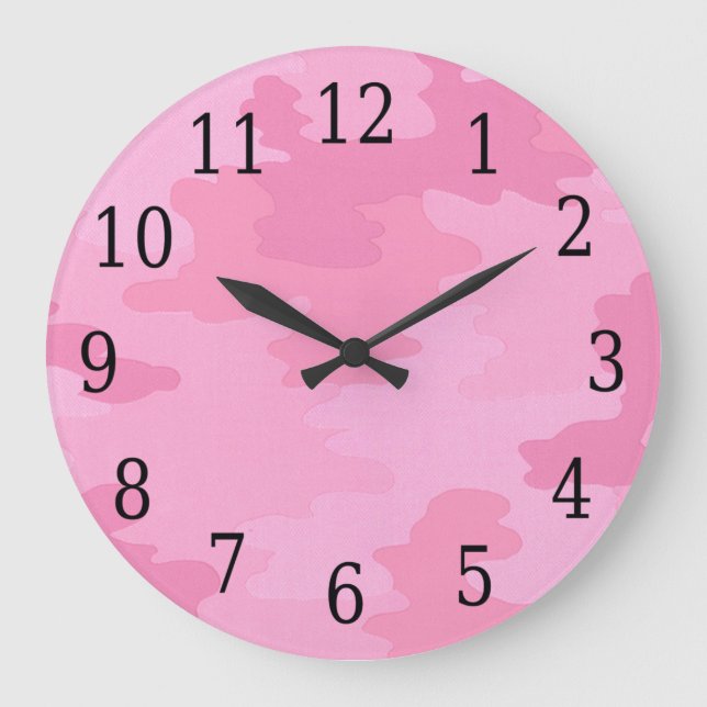 Rosa Camouflage Round Clock Stor Klocka (Framsida)