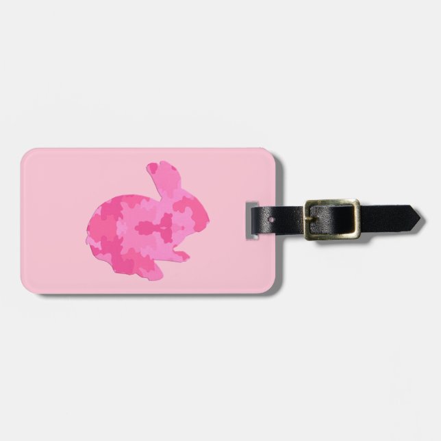 Rosa Camouflage Silhouette Bunny Luggage Tag Bagagebricka (Horisontell Framsida)