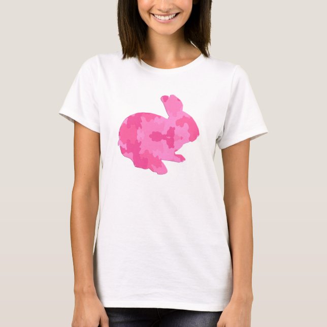 Rosa Camouflage Silhouette Påskhare Shirt Tee Shirt (Framsida)