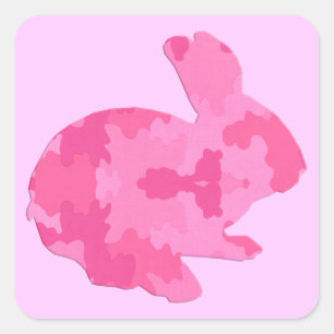 Rosa Camouflage Silhouette Påskhare Stickers Fyrkantigt Klistermärke