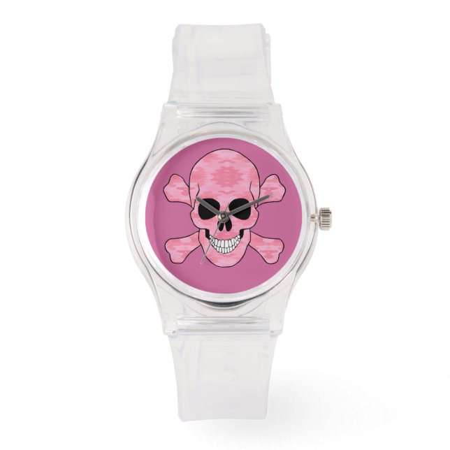 Rosa Camouflage Skull och Crossbone Watch Armbandsur (Framsida)