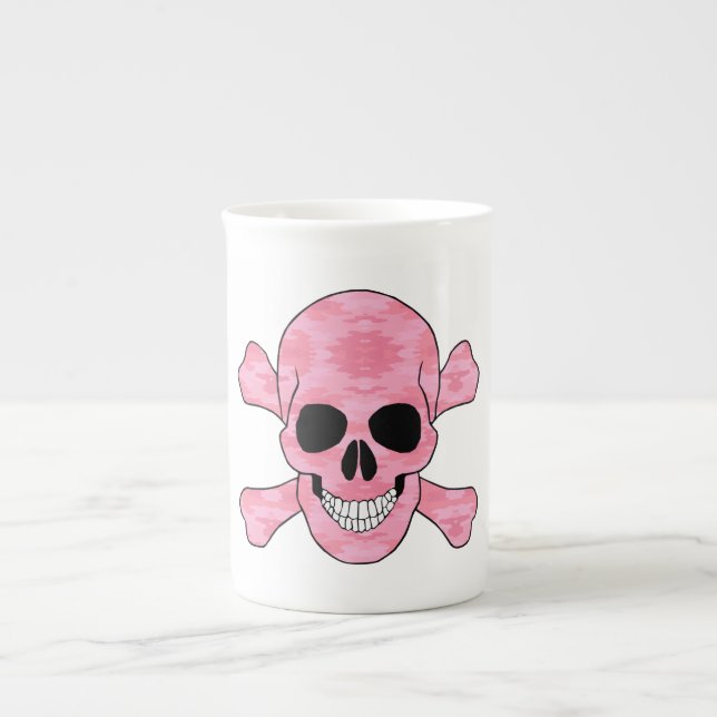 Rosa Camouflage Skull och korsben Mugg Benporslin Mugg (Framsidan)
