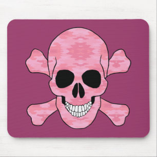 Rosa Camouflage Skull och korsben, musknapp Musmatta