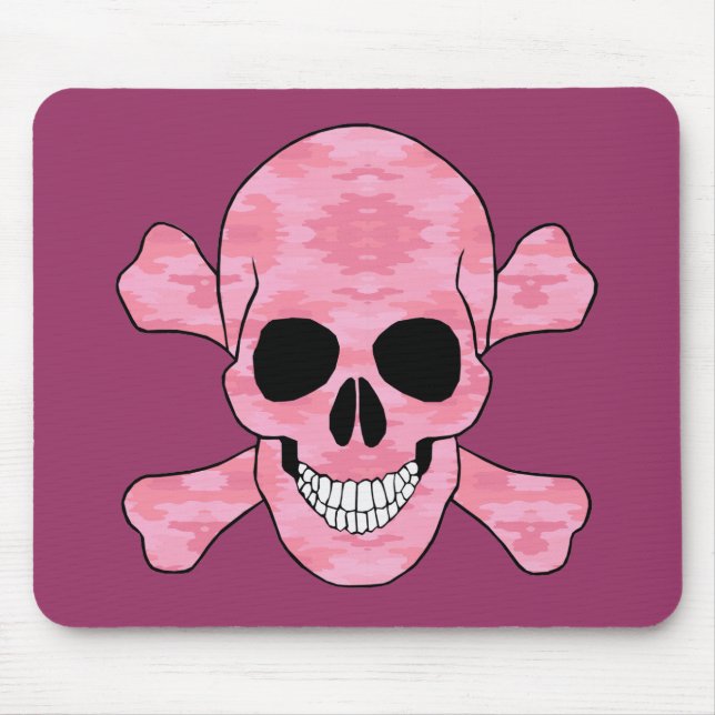 Rosa Camouflage Skull och korsben, musknapp Musmatta (Framsidan)