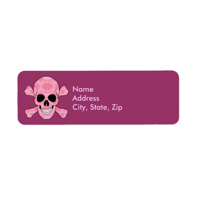 Rosa Camouflage Skull- och korsbenadressetikett Returadress Etikett (Framsidan)