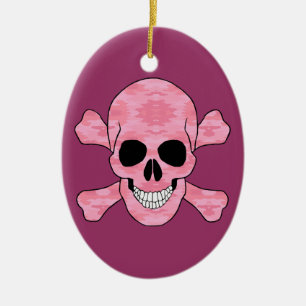 Rosa Camouflage Skull och korsbensoval Ornament