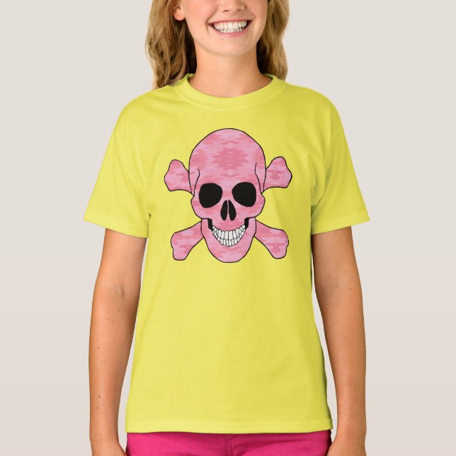 Rosa Camouflage Skull och korsskelettfrakt Tee (Framsida)