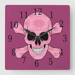Rosa Camouflage Skull och krosben Fyrkantig Klocka