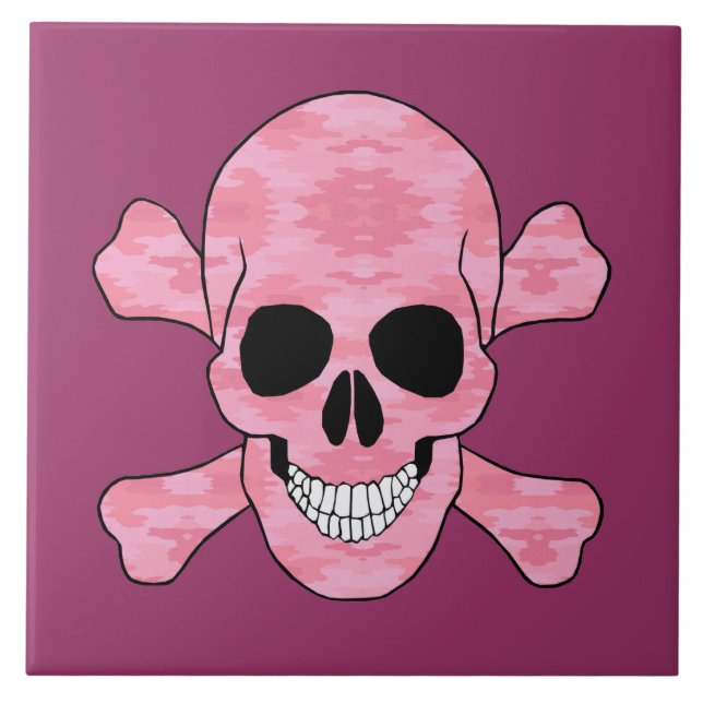 Rosa Camouflage Skull och tvärsnittsbricka Kakelplatta (Framsidan)
