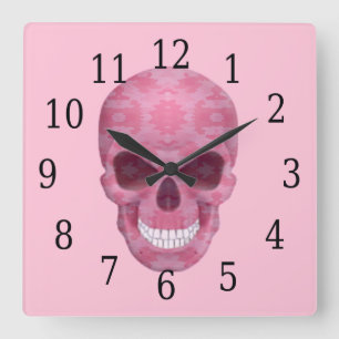 Rosa Camouflage Skullklocka Fyrkantig Klocka