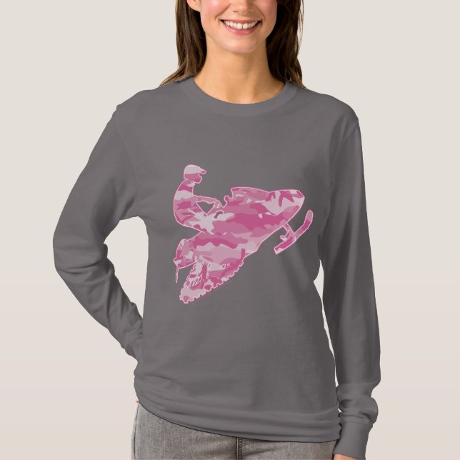 Rosa Camouflage Snowmobile T Shirt (Framsida)