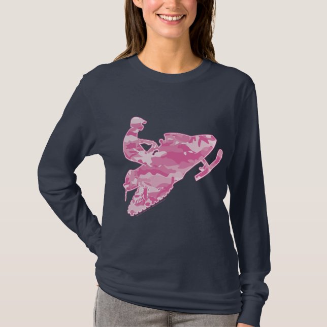 Rosa Camouflage Snowmobile T Shirt (Framsida)