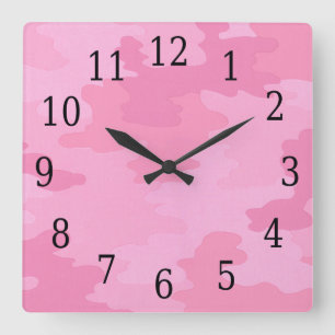 Rosa Camouflage Square-klocka Fyrkantig Klocka