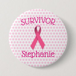 Rosa Cancer Survivor Ribbon Button Knapp