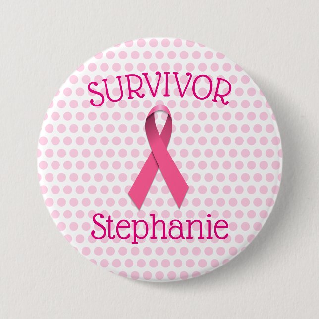 Rosa Cancer Survivor Ribbon Button Knapp (Framsida)