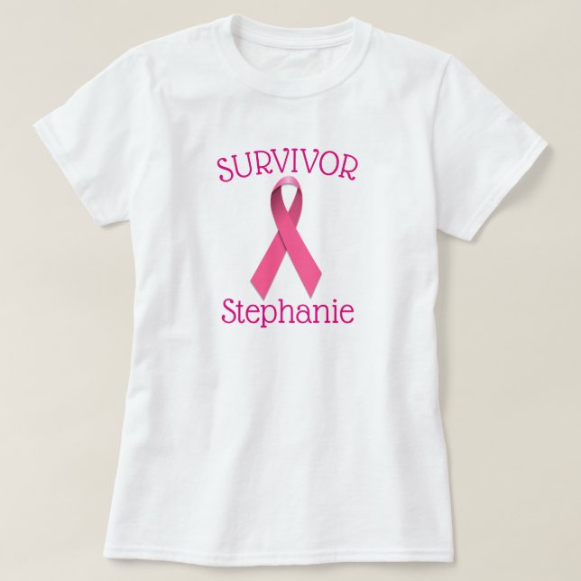 Rosa Cancer Survivor Ribbon T-Shirt (Design framsida)