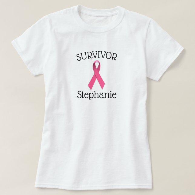 Rosa Cancer Survivor Ribbon T-Shirt (Design framsida)