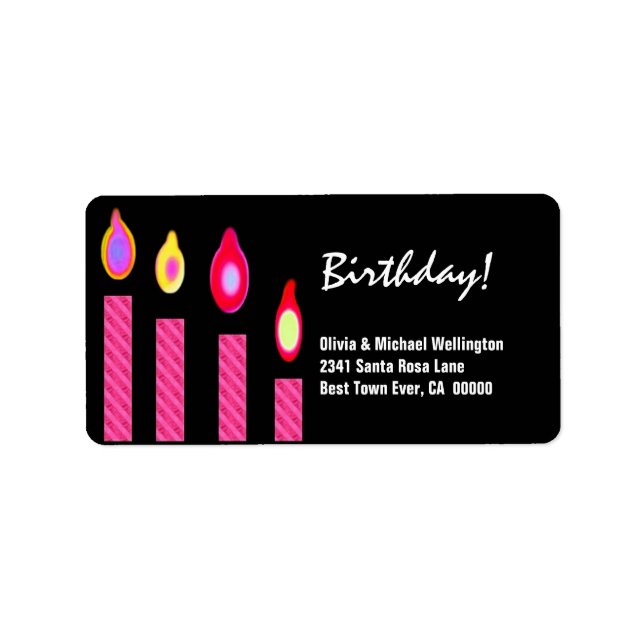 Rosa Candles Birthday Adressetikett (Framsidan)