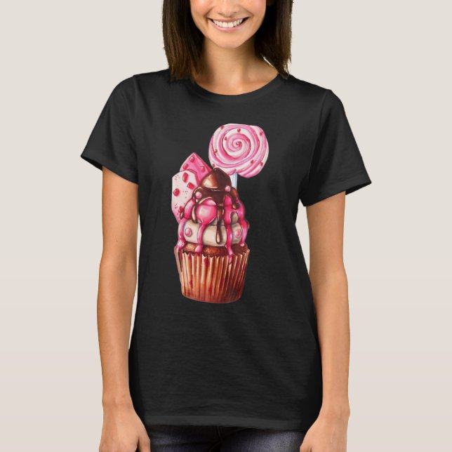 Rosa Candy Chocolate Cuptårta Vatten Food T Shirt (Framsida)