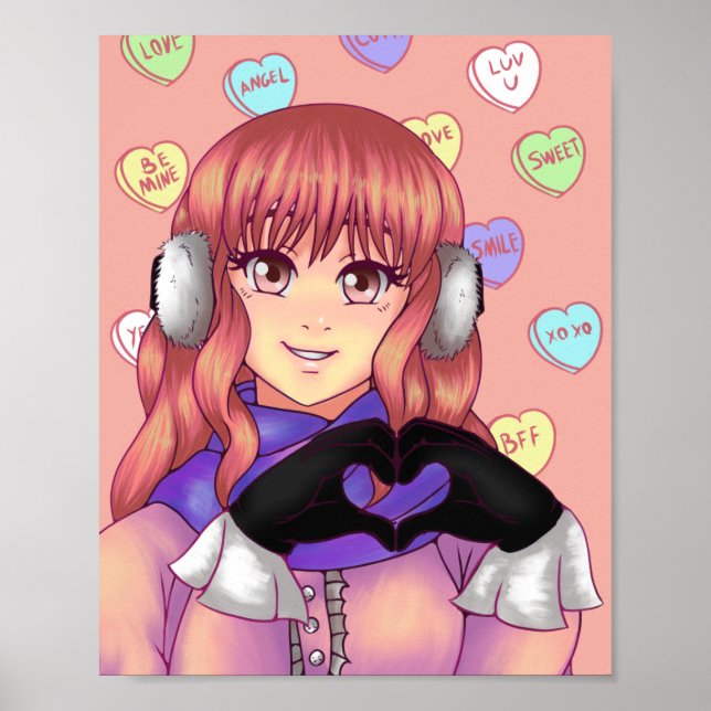 Rosa Candy Heart Girl Poster (Framsidan)
