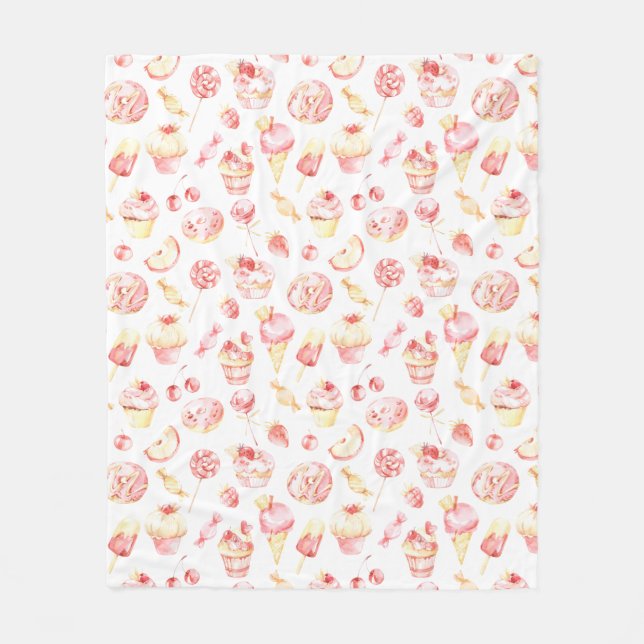 Rosa Candy Mönster Fleece Blanket (Framsidan)