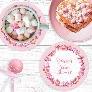 Rosa Candy Ram Girl Baby Shower Underlägg Papper Rund