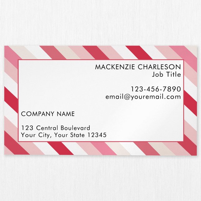 Rosa Candy Rand Magnetiska Visitkort (Pink diagonal candy striped modern business card magnet)