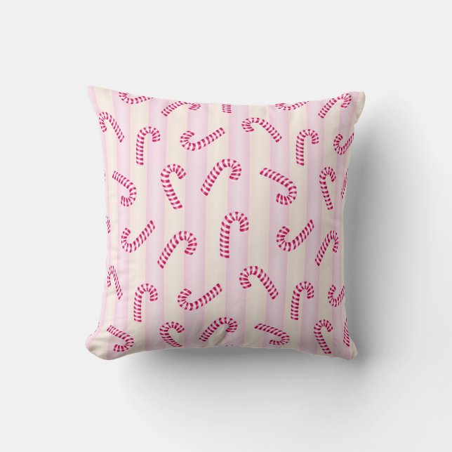 Rosa Candycanes för jul mönster Kudde (Framsida)