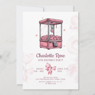 Rosa Candyland Arcade Girl Födelsedagsfest Invati Inbjudningar