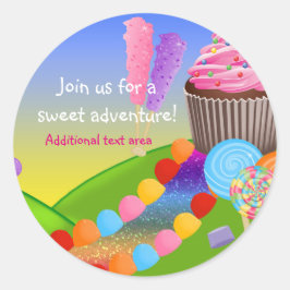 Rosa Candyland Cupcake Födelsedagsfest Klistermärk Runt Klistermärke