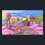 Rosa Candyland Rektangulärt Klistermärke<br><div class="desc">Det här är mitt Candyland-designhus i ett rosa-godislandskap med färgstarka påsar,  gummibjörnar,  käppar för socker,  praliner och bomullsgodis på en chokladväg.</div>