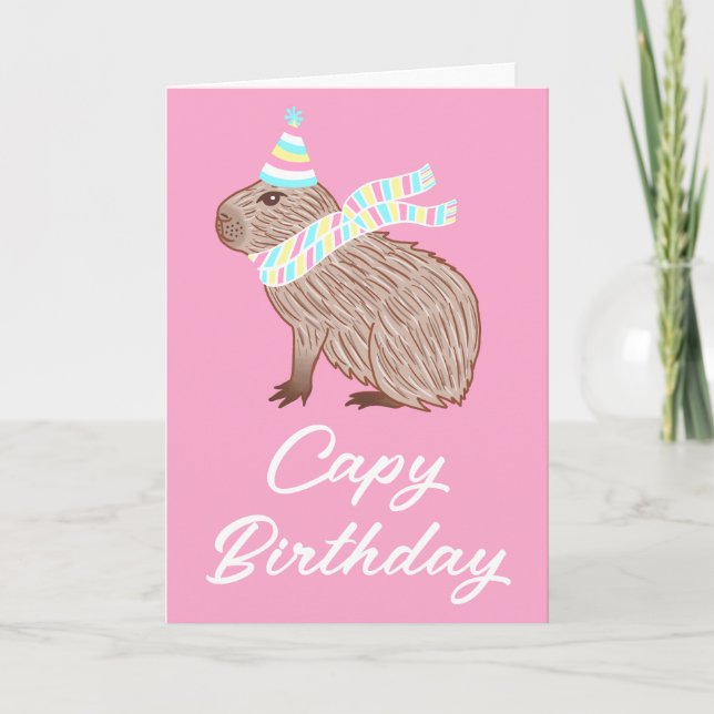 Rosa Capy Birthday Funny Capybara Älskare Card Kort (Framsida)