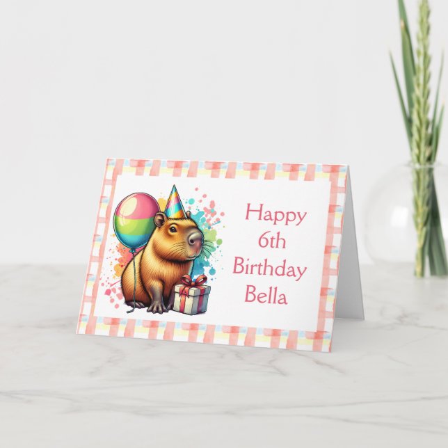 Rosa Capybara Thmet Girl's Grattis på födelsedagen Kort (Framsida)