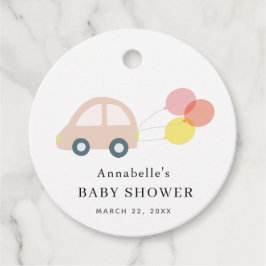 Rosa Car Balloons White Girl Baby Shower Gåvor Etiketter