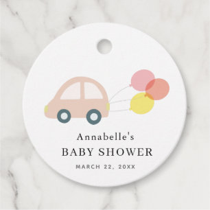 Rosa Car Balloons White Girl Baby Shower Gåvor Etiketter