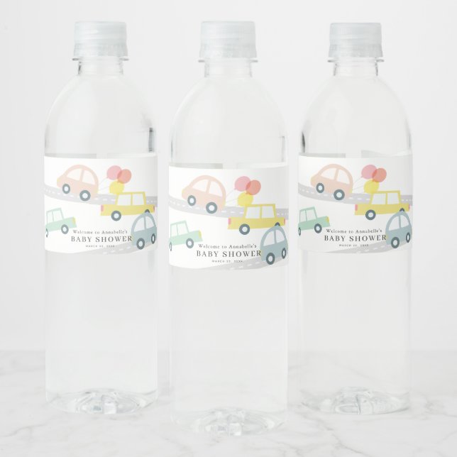 Rosa Car Balloons White Girl Baby Shower Vattenflaskor Etikett (Flaskor)